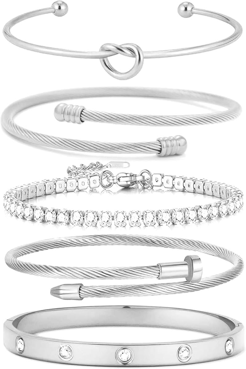 FAFUGA 18 K Gold Plated Love Bangle Bracelet Stack Cuff Jewelry for Women Jewelry Set for Women Gift with Box - Image 1